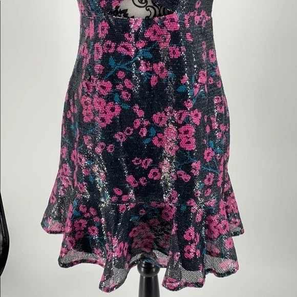 Wayf Janet Sequined Off-the-shoulder Mini Dress floral sparkly peekaboo cutout - Picture 8 of 14